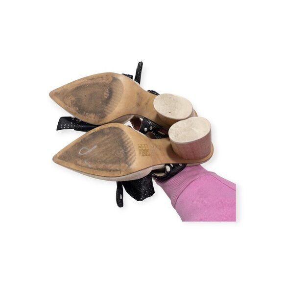 Botkier Hampton Ribbon Bow Mules With Polka Dots & Wooden Block Heels Linen - Picture 8 of 16